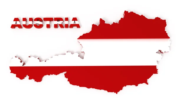 Αυστρία, με σημαία, χάρτη που απομονώνονται σε λευκό, διαδρομή αποκοπής — Φωτογραφία Αρχείου