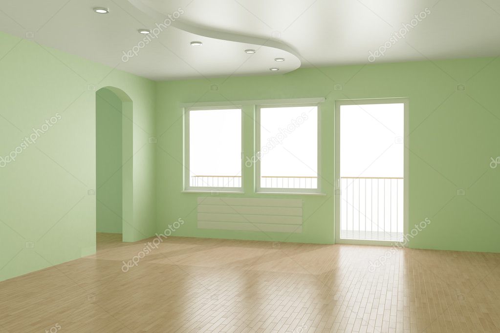 Empty room, clipping path for windows included, 3d illustration