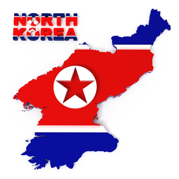 Észak-korea, Térkép, zászló, elszigetelt fehér vágógörbével — Stock Fotó