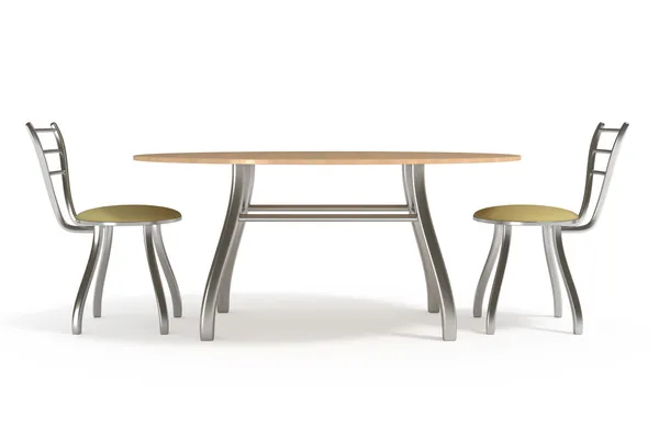 Tisch und Stühle, isoliert auf weiß, mit Schneideweg — Stockfoto
