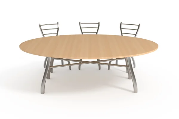 Стіл і три стільці, ізольовані на білому з відсічним контуром — стокове фото