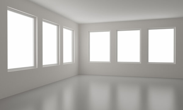 Empty room, clipping path for windows included