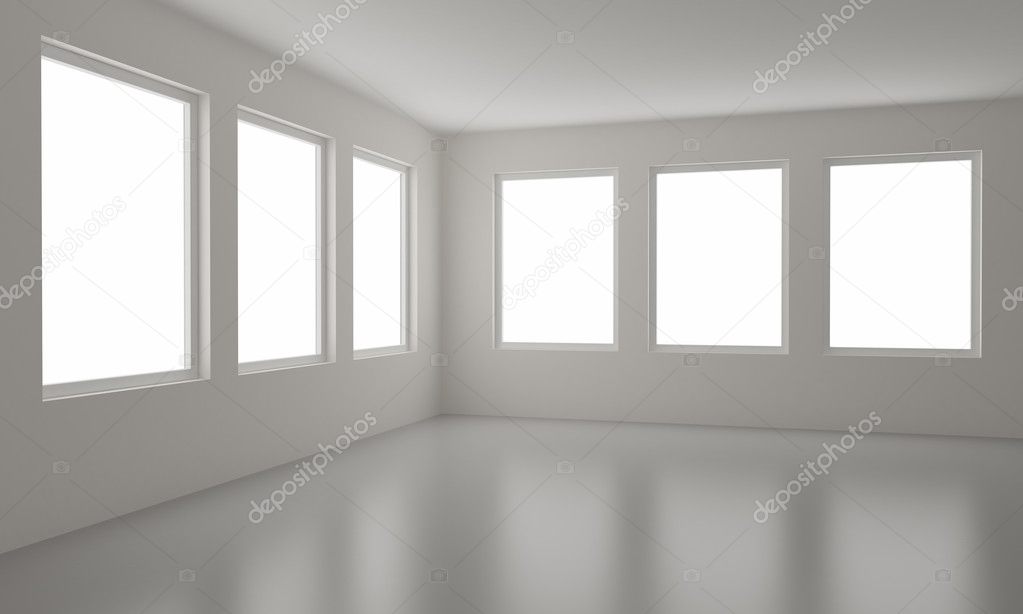 Empty room, clipping path for windows included