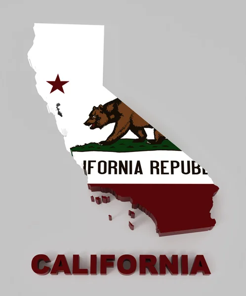 Каліфорнія, карту з прапором, ізольовані на сірий із відсічним контуром — стокове фото