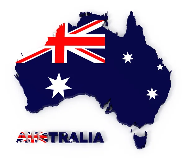 澳大利亚、 地图与孤立在白色与剪切路径上的标志 — 图库照片#