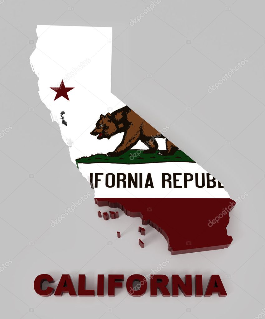 California, map with flag, isolated on gray with clipping path