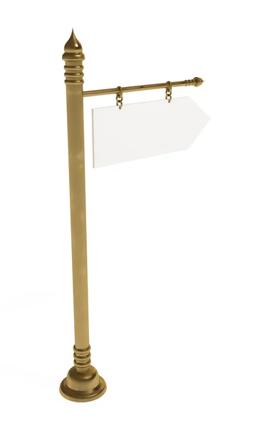 Prázdná deska, zlatý rozcestník, izolované na bílém s ořezovou pa — Stock fotografie