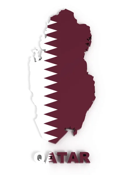 卡塔尔、 地图与孤立在白色与剪切路径上的标志 — 图库照片