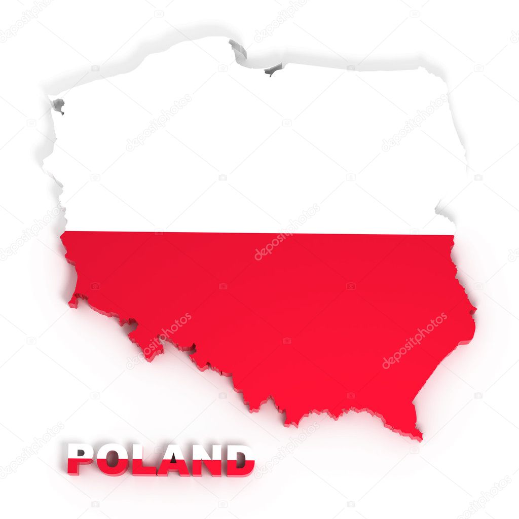 Poland, map with flag, isolated on white with clipping path