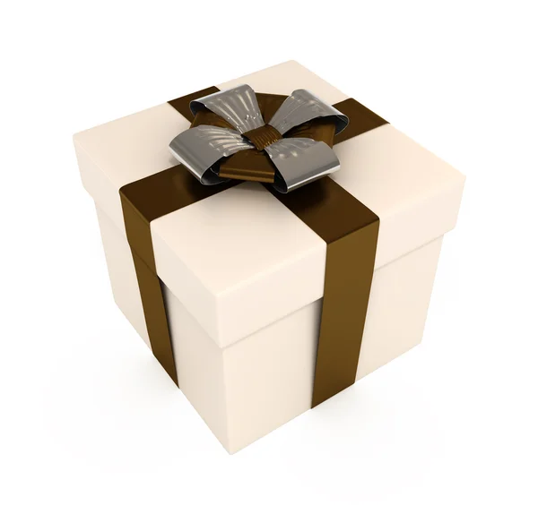 リボンと弓、白で隔離されるプレゼント ボックス — ストック写真