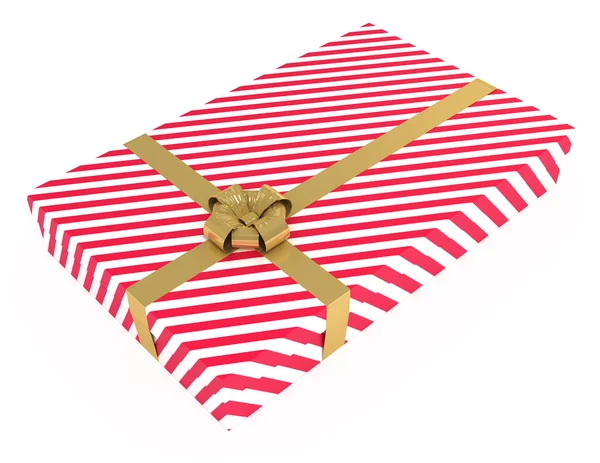 Doos van de gift, striped, met linten, geïsoleerd op wit — Stockfoto