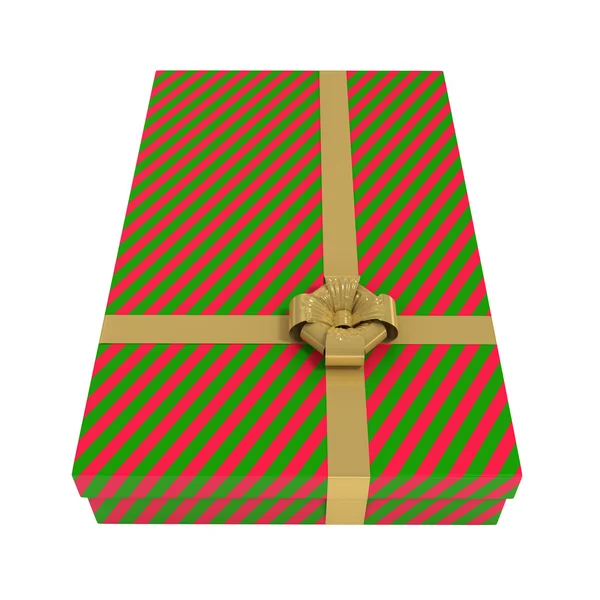 Caixa de presente listrado, vermelho e verde, isolado em branco — Fotografia de Stock