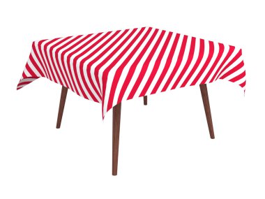 Wooden table with striped cloth, isolated on white clipart