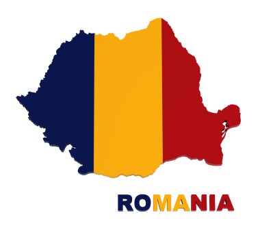 Romania, map with flag, isolated on white clipart