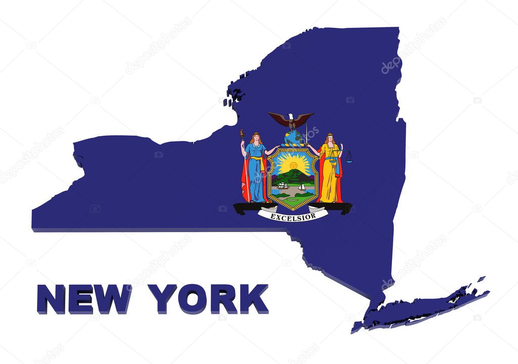 De staat van New york, kaart met vlag, geïsoleerd op wit ⬇ Stockfoto