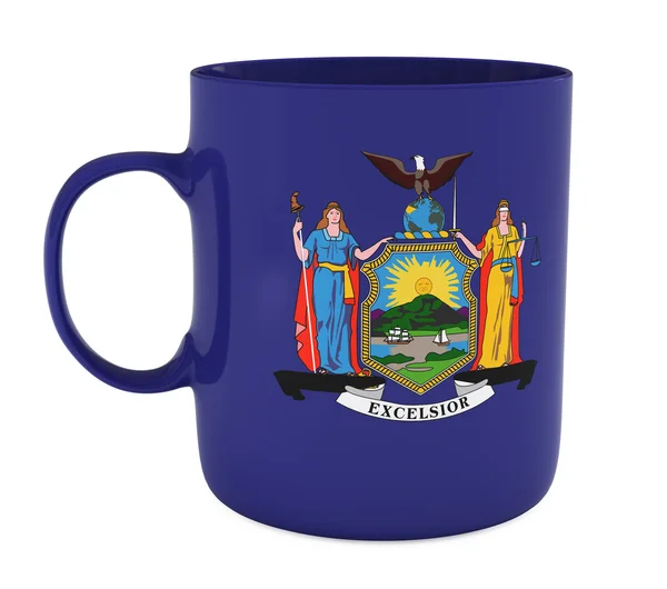 Mug avec drapeau de l'État de New York, isolé sur blanc — Photo