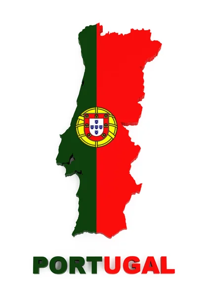 Portekiz, harita izole kırpma yolu ile beyaz üzerinde bayrak ile — Stok fotoğraf