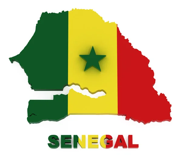 Senegal, mapa com bandeira, isolado em branco com caminho de recorte — Fotografia de Stock