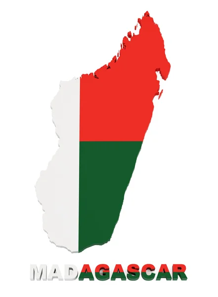 Madagascar Mappa Con Bandiera Isolato Bianco Con Percorso Ritaglio Illustrazione — Foto Stock