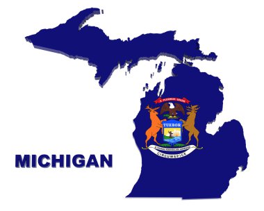 Michigan state, bayrak, harita üzerinde beyaz kırpma yolu ile 3d illüstrasyon izole