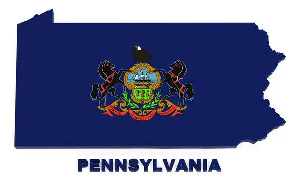 Pennsylvania Térkép Zászló Elszigetelt Fehér Vágógörbével Illusztráció — Stock Fotó