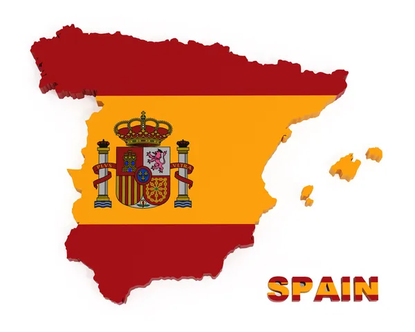 Spanien Karte Mit Fahne Isoliert Auf Weiß Mit Clipping Pfad — Stockfoto