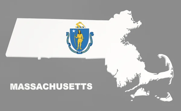 Штату Массачусетс Карту Прапором Ізольовані Сірий Відсічним Контуром Ілюстрація — стокове фото