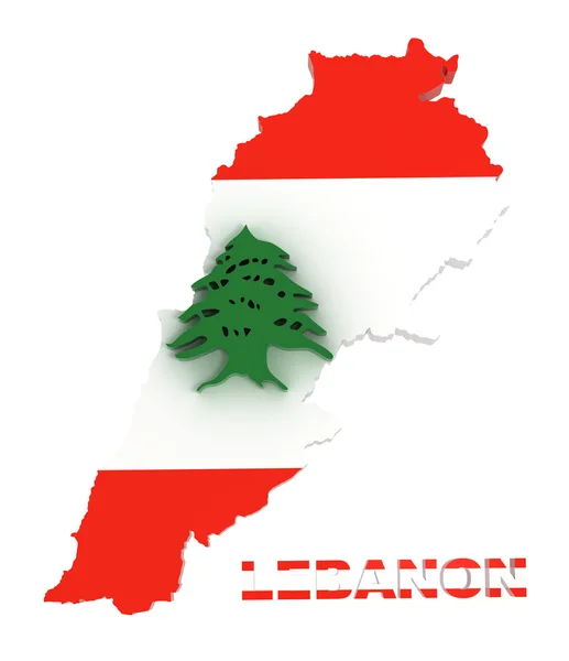 Λίβανος, χάρτη με σημαία, που απομονώνονται σε λευκό με διαδρομή αποκοπής — Φωτογραφία Αρχείου