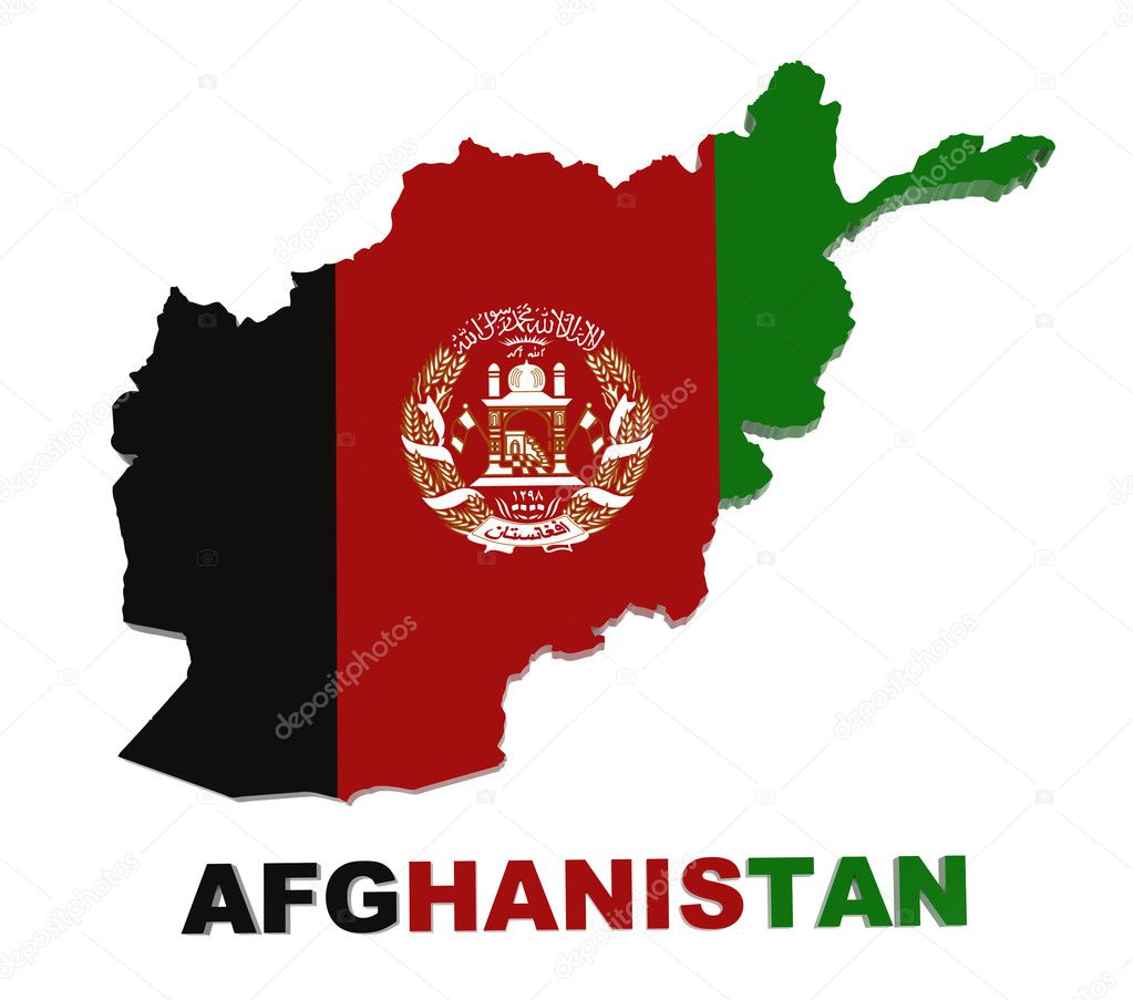 Afghanistan, map with flag, isolated on white with clipping path