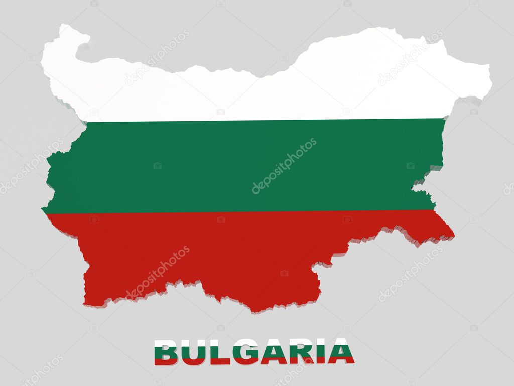 Bulgaria, map with flag, isolated on grey with clipping path