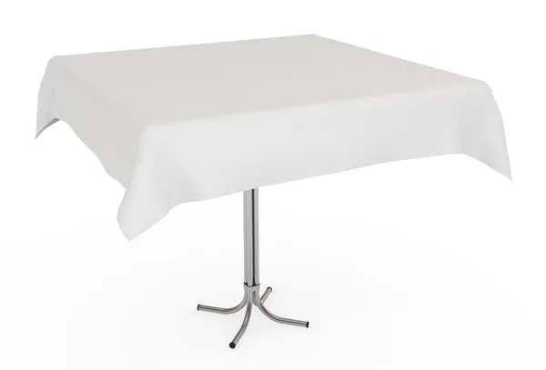 Стол с белой тканью, изолированный на белом с вырезанной дорожкой — стоковое фото