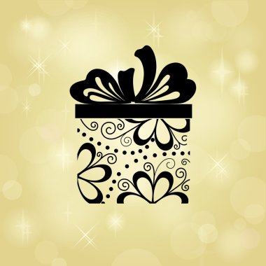 Gift box on gold background. Your text can be below placed clipart