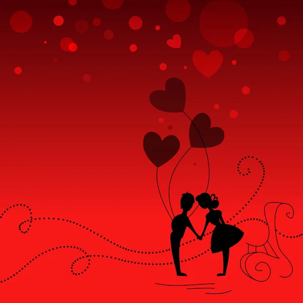 Balonlu Kırmızı Zemin Üzerine Sevmek Çift — Stok Vektör