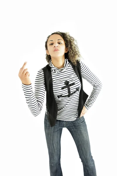 Young Woman Herprotest Finger — Stock Photo, Image