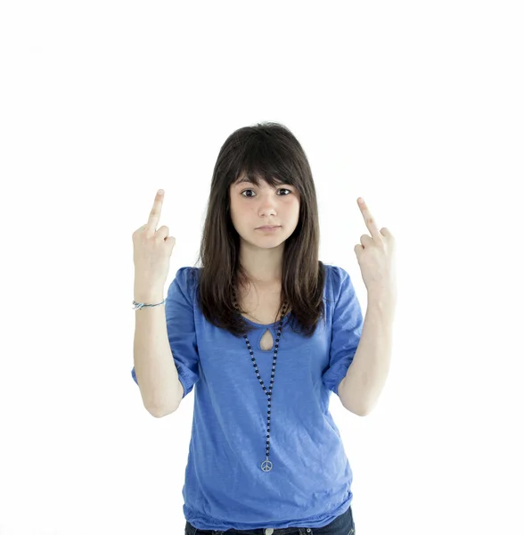 Mujer enojada señalando con sus dedos — Foto de Stock