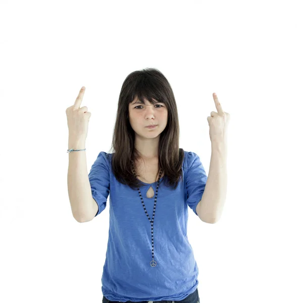 Θυμός Γυναίκας Σηματοδότηση Δάχτυλά Της — Φωτογραφία Αρχείου