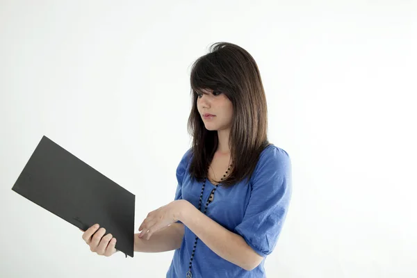 A girl with a board — Stock Photo, Image