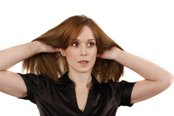 Young Blonde Woman Playing Her Hair — Stock Photo, Image