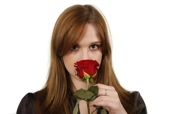 Retrato Jovem Mulher Adulta Com Flor — Fotografia de Stock