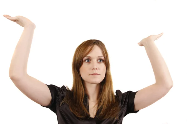 Portrait of young with arms up — Stock Photo, Image