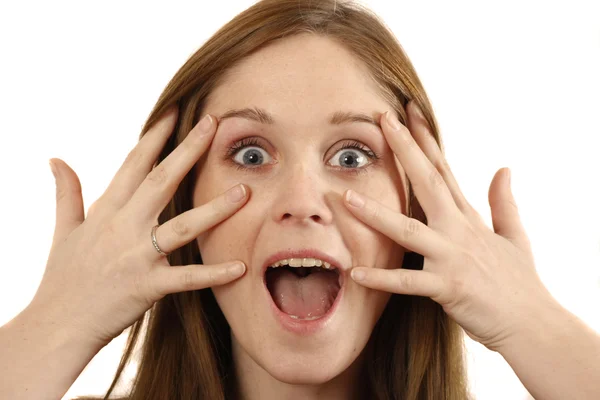 Beautiful girl surprise in opening her eyes — Stock Photo, Image