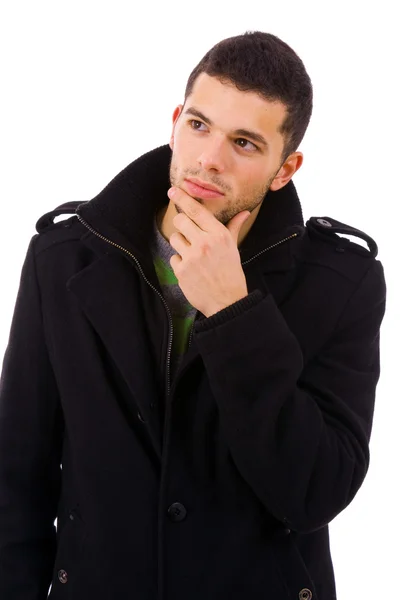 Молодий випадковий чоловік, одягнений в зимовий одяг, ізольований від — стокове фото