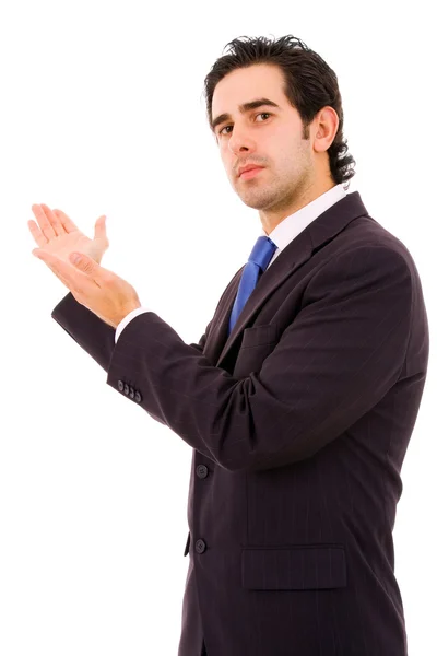 Young business man with arms out in a welcoming gesture to the o — Stock Photo, Image