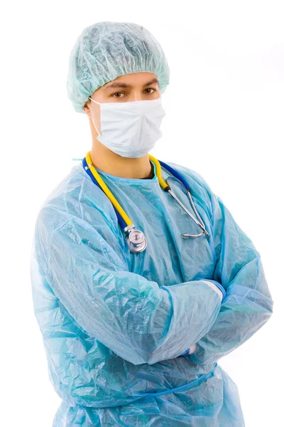 Porträt eines jungen männlichen Chirurgen. isoliert auf weiß — Stockfoto