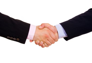 Business men hand shake in white background clipart