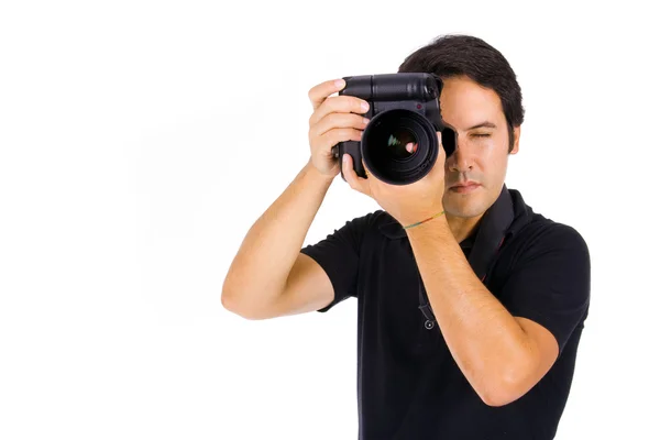 Fiatal férfi photograher stúdió — Stock Fotó