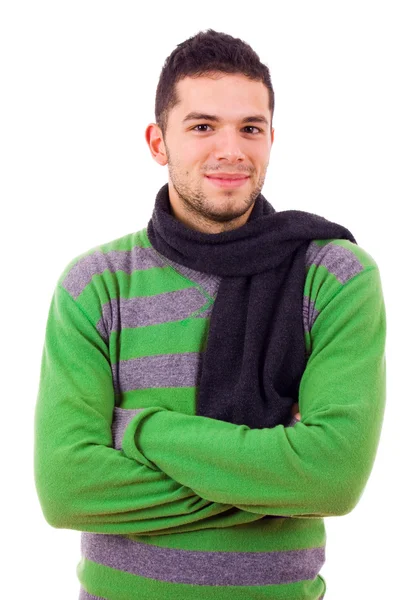 Boldog fiatalember öltözött, téli ruházat — Stock Fotó