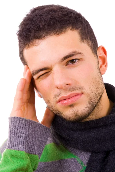 Casual jongeman met een hoofdpijn — Stockfoto
