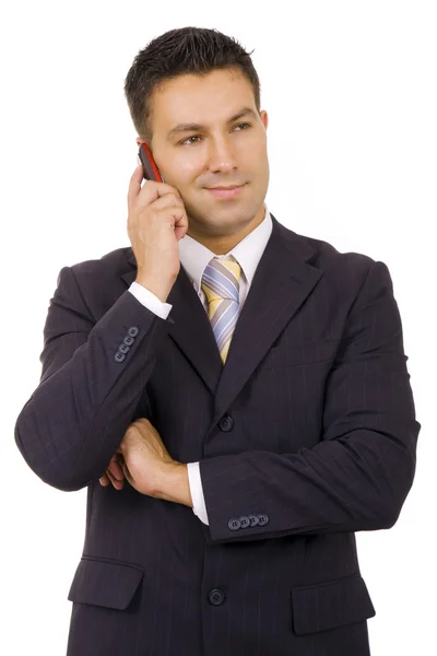 Giovane uomo d'affari al telefono, isolato su bianco — Foto Stock