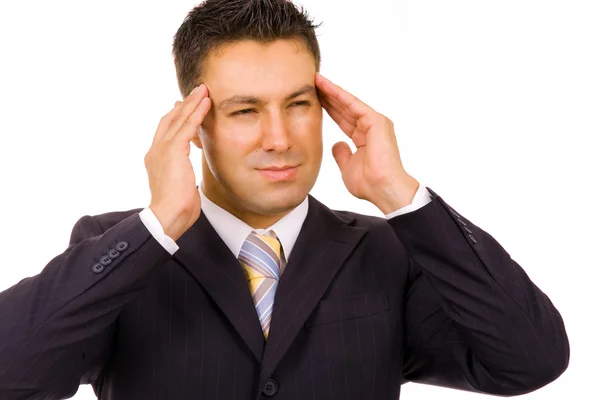Jovem Empresário com dor de cabeça, isolado em branco — Fotografia de Stock